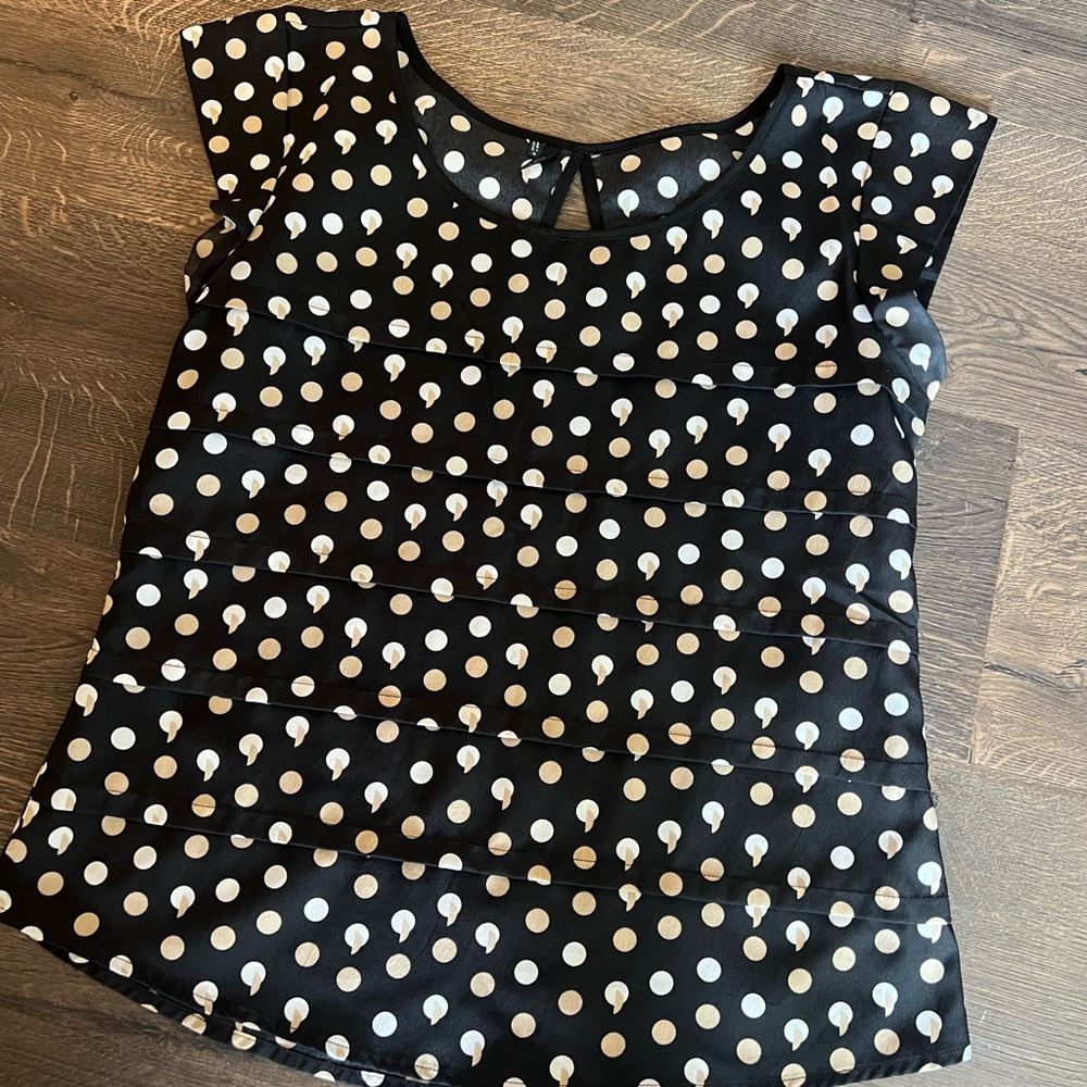 Polka Dot Black‎ and White Tan Women's Top Maurices Small